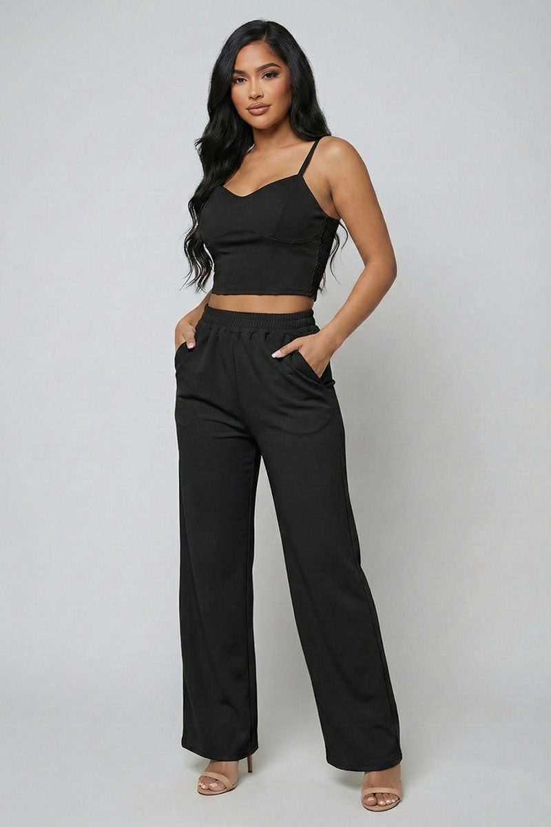 Spaghetti Strap Bralette Top & Wide Leg Pants Set – Wholesale