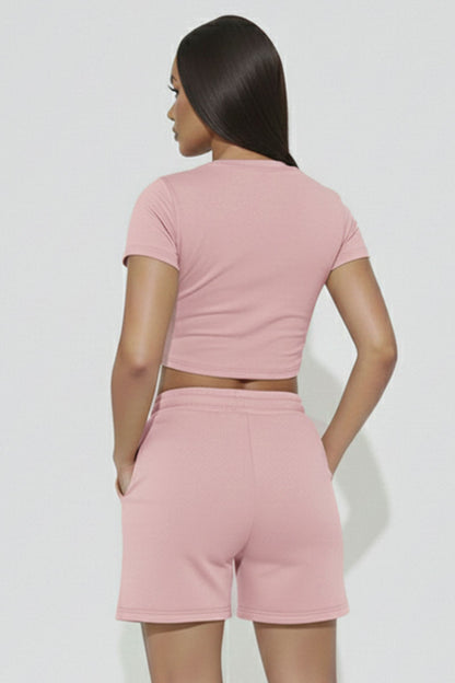Fitted Crop Tee & Adjustable Drawstring Shorts Set