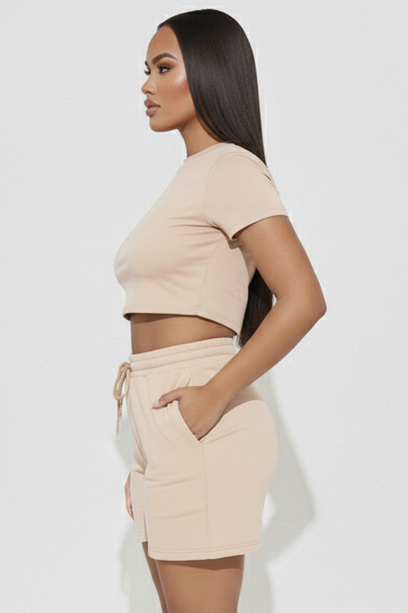 Fitted Crop Tee & Adjustable Drawstring Shorts Set – Wholesale