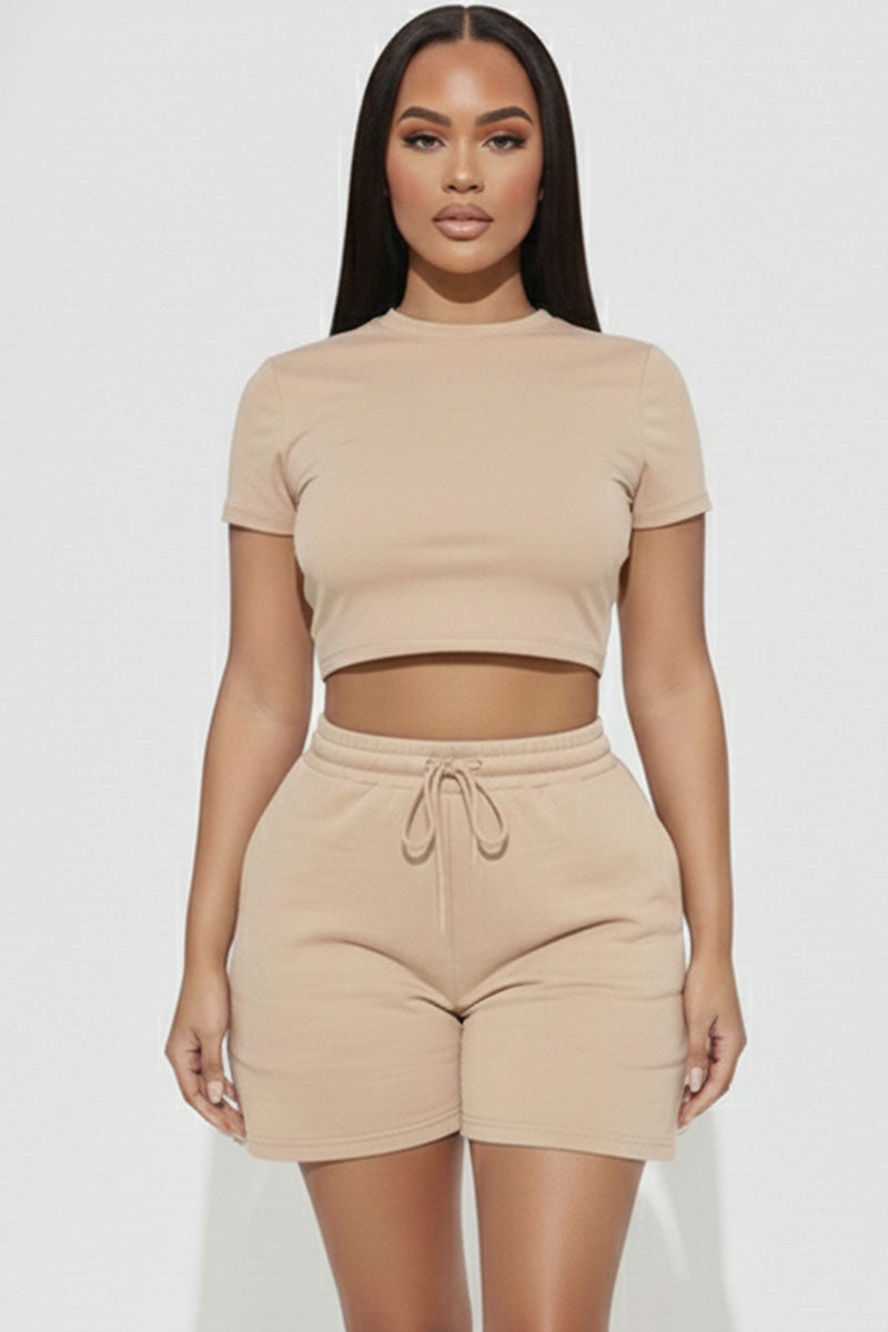 Fitted Crop Tee & Adjustable Drawstring Shorts Set