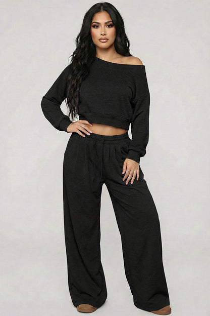 Effortless Ease French Terry Off-Shoulder Lounge Set