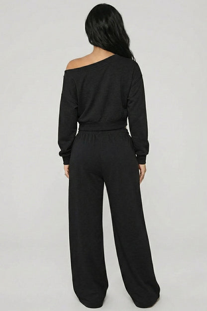 Effortless Ease French Terry Off-Shoulder Lounge Set