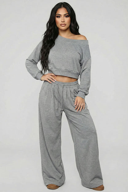 Effortless Ease French Terry Off-Shoulder Lounge Set