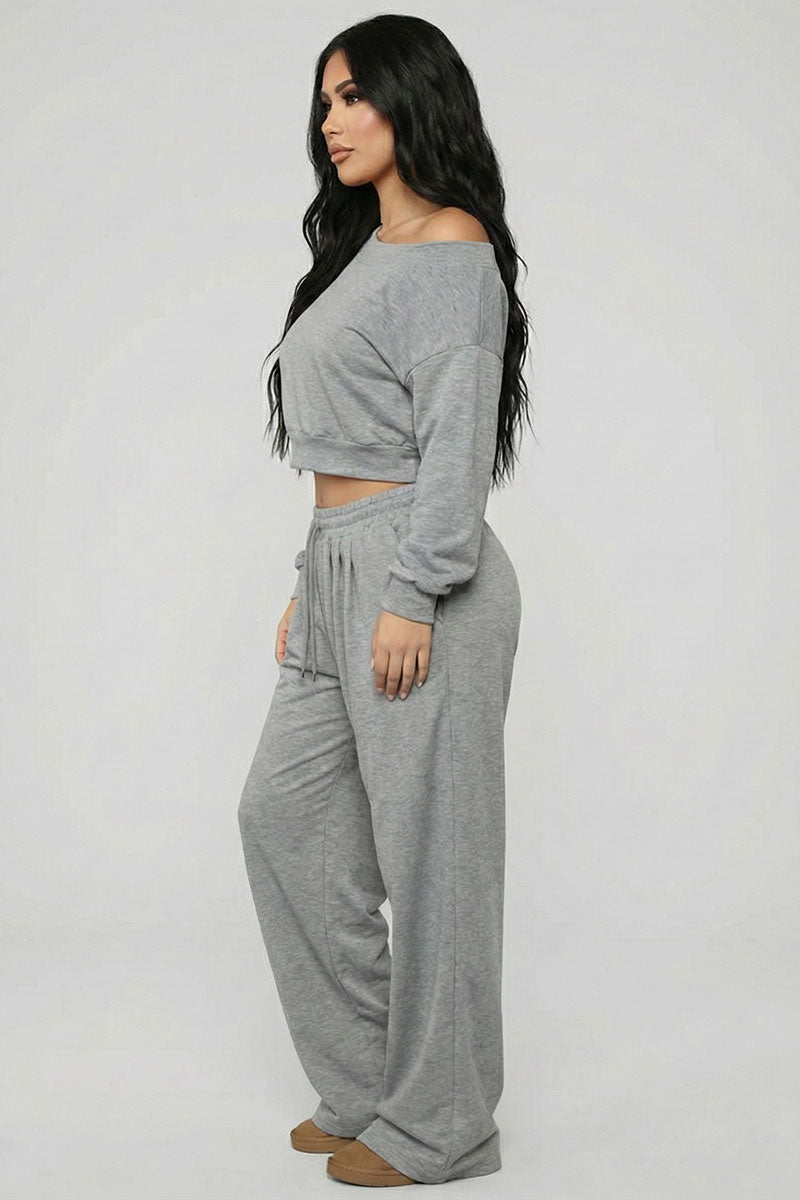 Effortless Ease French Terry Off-Shoulder Lounge Set