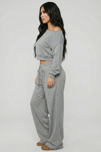 Effortless Ease French Terry Off-Shoulder Lounge Set