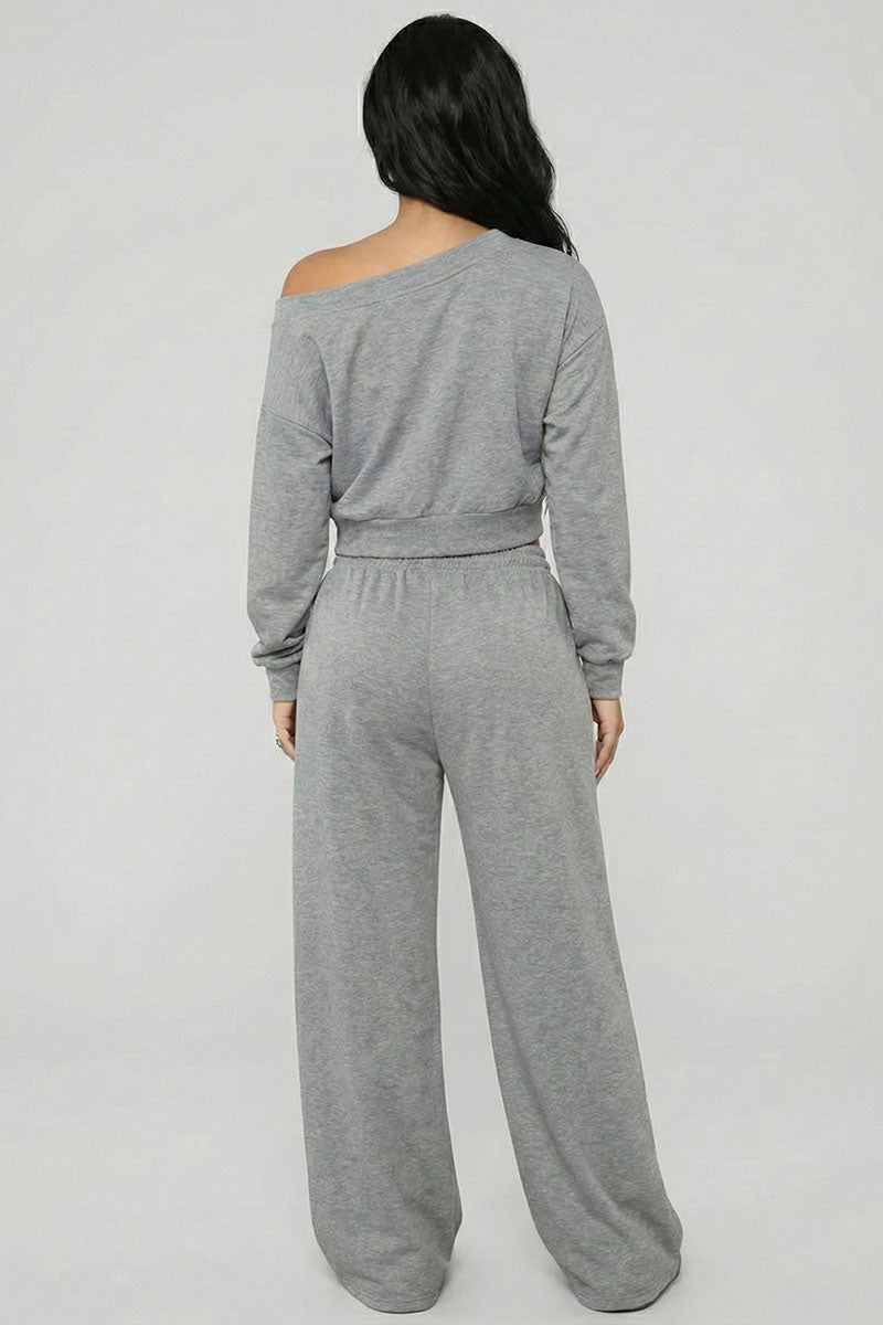 Effortless Ease French Terry Off-Shoulder Lounge Set