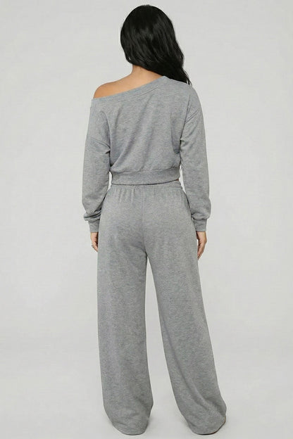 Effortless Ease French Terry Off-Shoulder Lounge Set