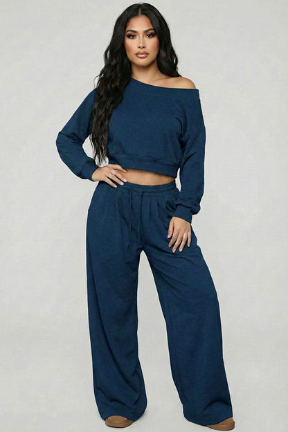 Effortless Ease French Terry Off-Shoulder Lounge Set