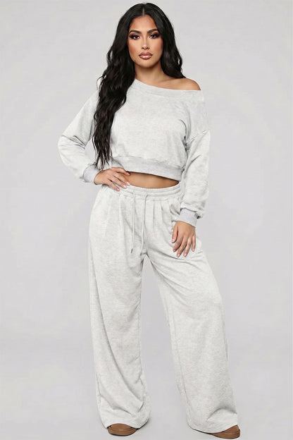 Effortless Ease French Terry Off-Shoulder Lounge Set