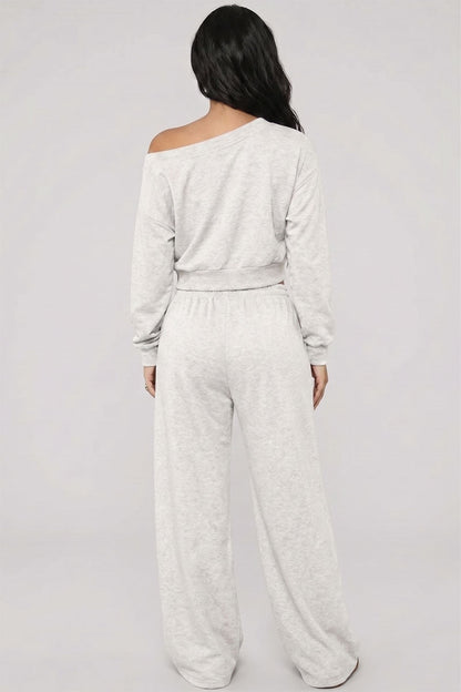 Effortless Ease French Terry Off-Shoulder Lounge Set