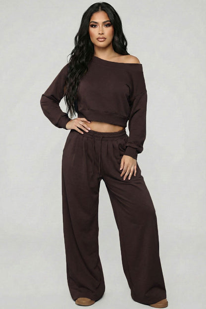 Effortless Ease French Terry Off-Shoulder Lounge Set