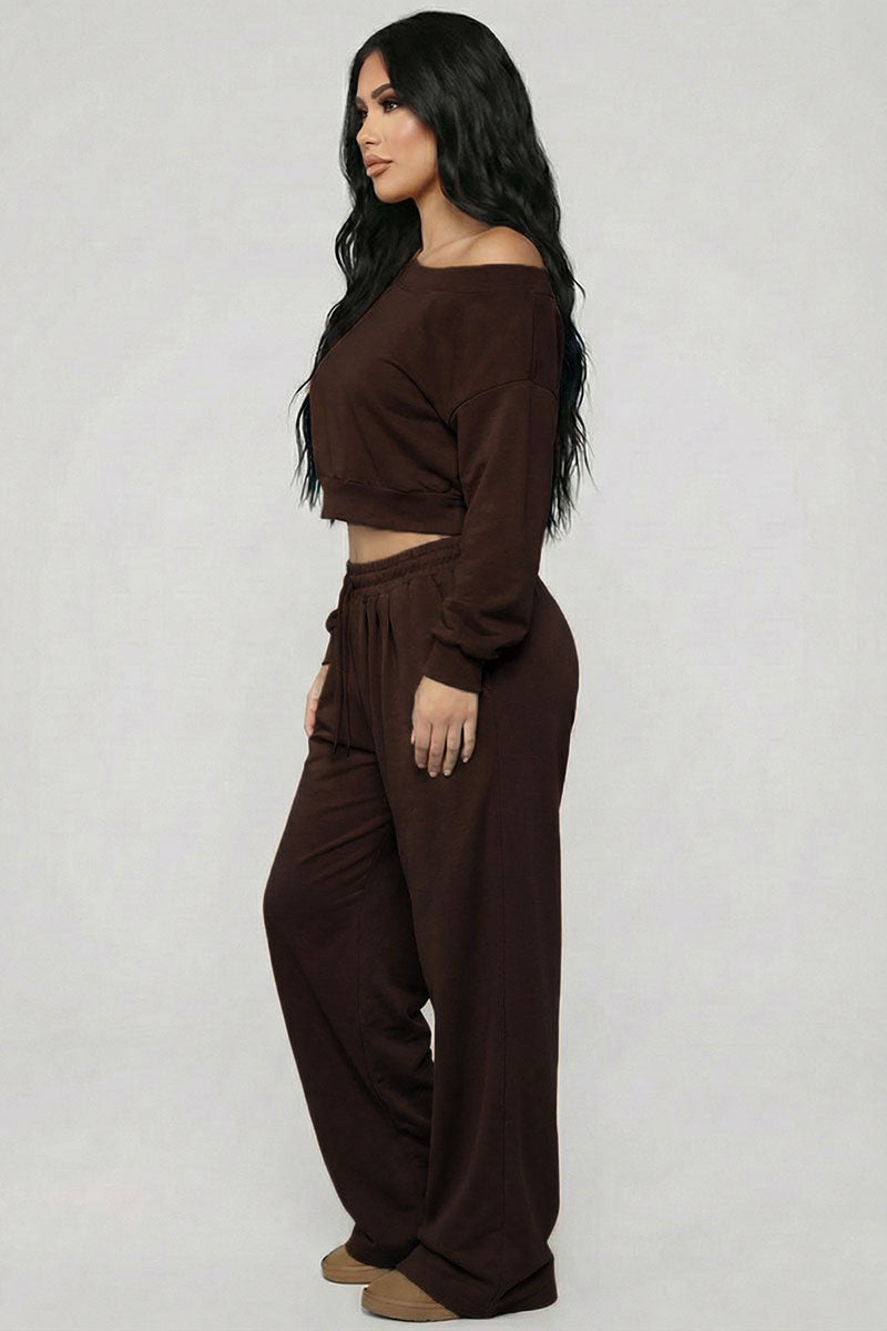 Effortless Ease French Terry Off-Shoulder Lounge Set