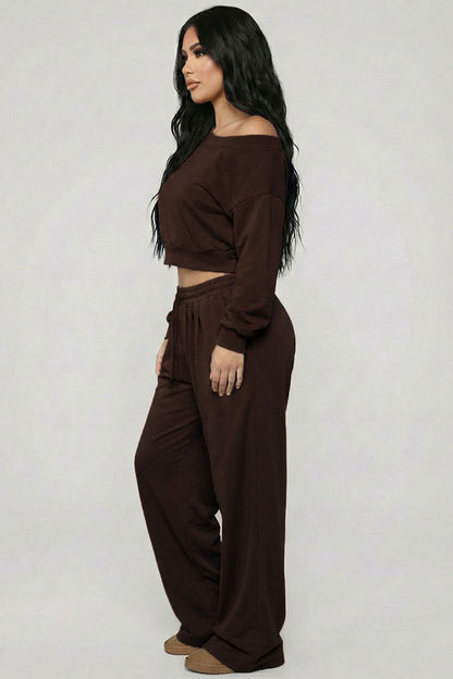 Effortless Ease French Terry Off-Shoulder Lounge Set