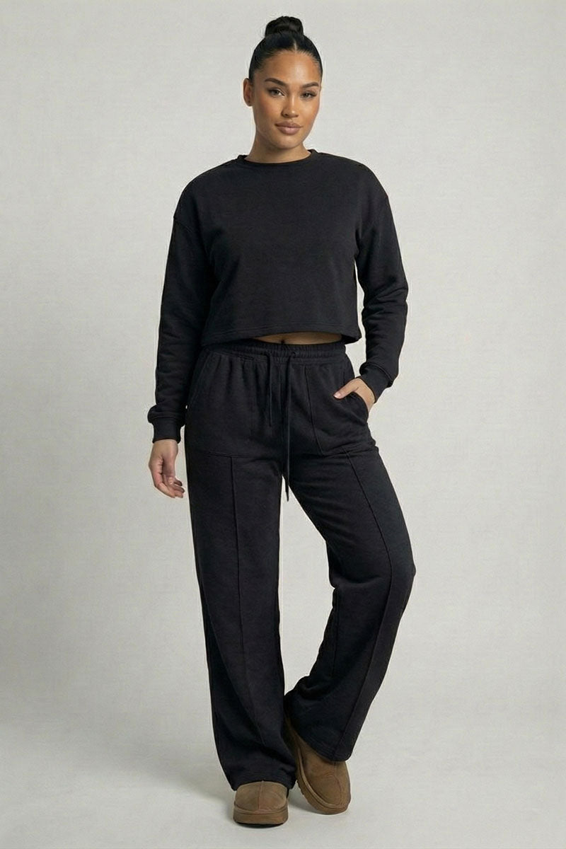 Essential Cropped Top and Seam Detail Patch Pocket Pants Two-Piece