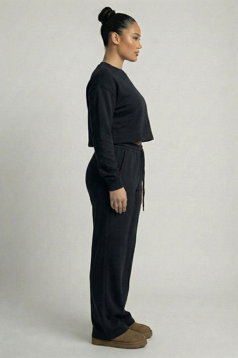 Essential Cropped Top and Seam Detail Patch Pocket Pants Two-Piece Set