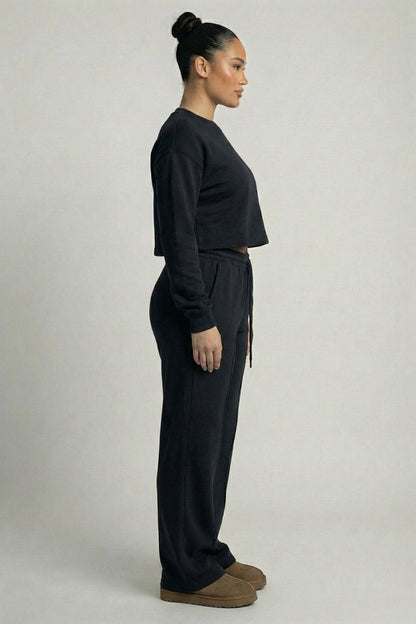 Essential Cropped Top and Seam Detail Patch Pocket Pants Two-Piece Set