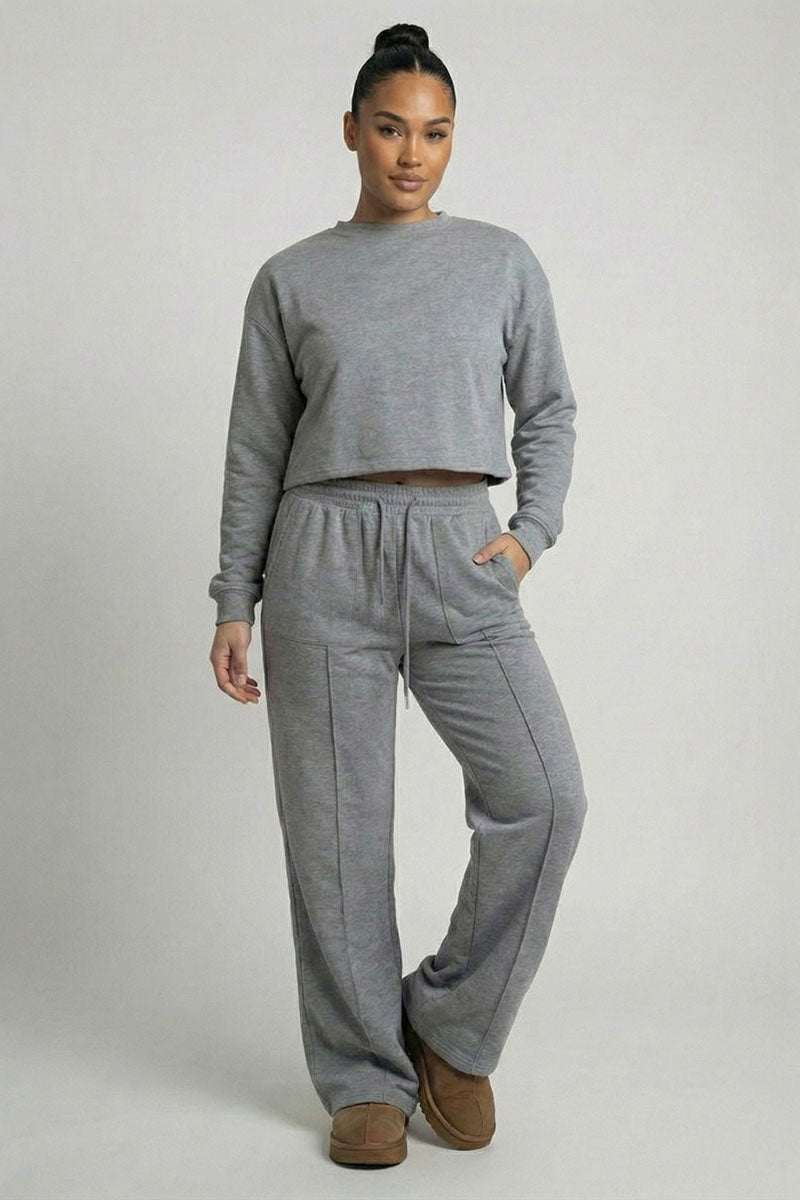 Essential Cropped Top and Seam Detail Patch Pocket Pants Two-Piece
