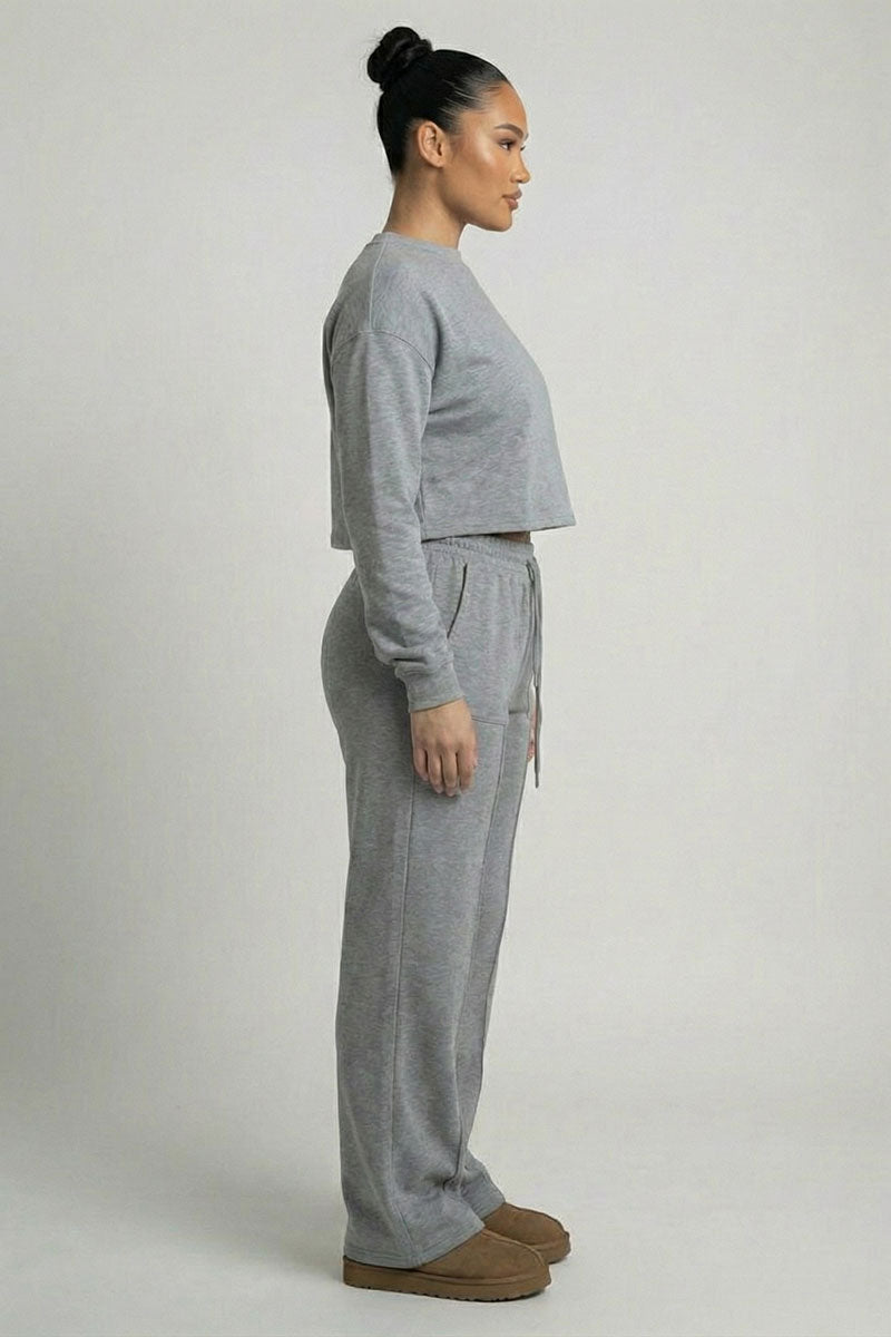 Essential Cropped Top and Seam Detail Patch Pocket Pants Two-Piece Set