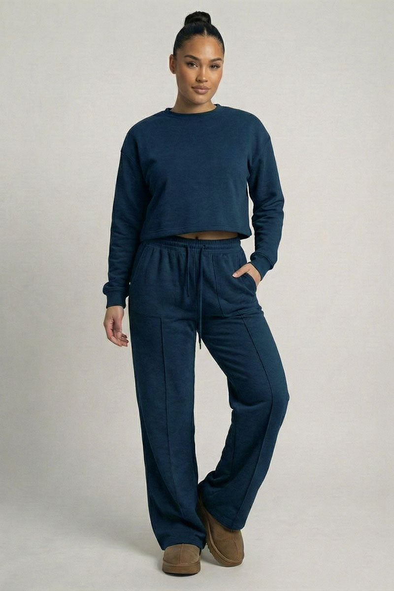 Essential Cropped Top and Seam Detail Patch Pocket Pants Two-Piece Set