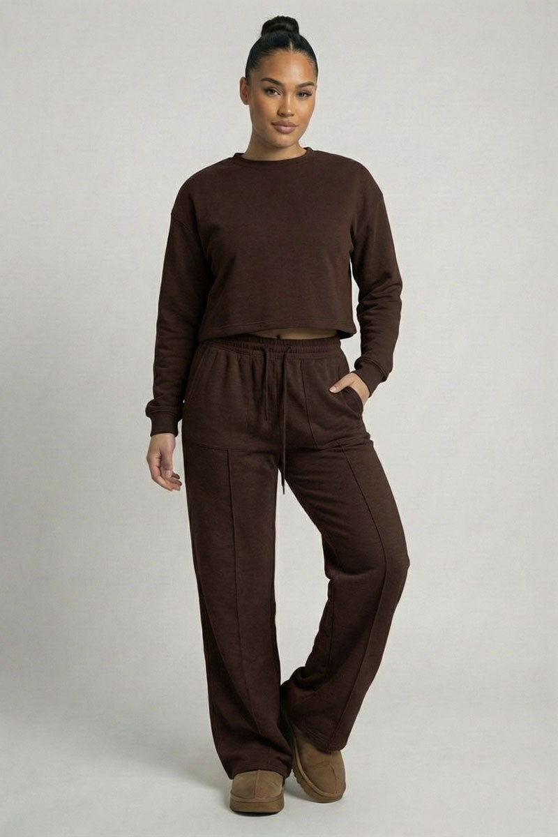 Essential Cropped Top and Seam Detail Patch Pocket Pants Two-Piece