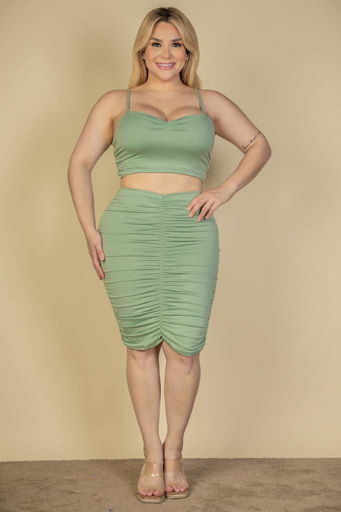 Plus Size Ruched Crop Top and Skirt Set - Capella Apparel
