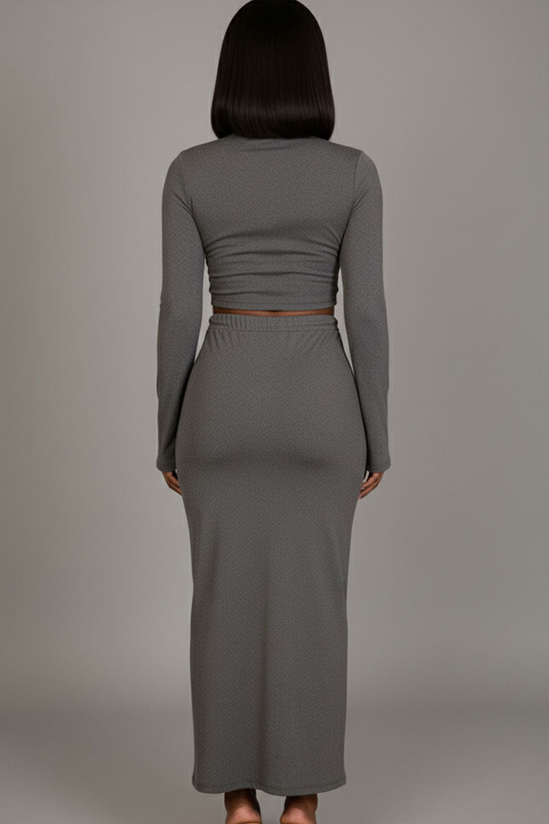 Mock Neck Bell Sleeve Crop Top & Maxi Skirt Set