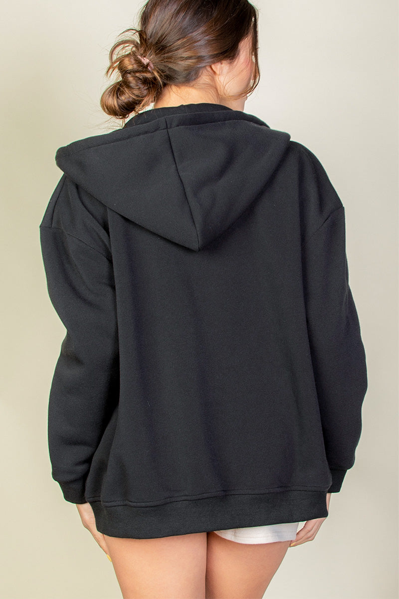 Graphic Drop Shoulder Zipper Up Hoodie - Capella Apparel