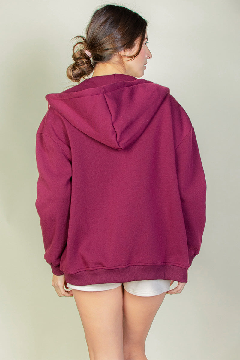 Graphic Drop Shoulder Zipper Up Hoodie - Capella Apparel