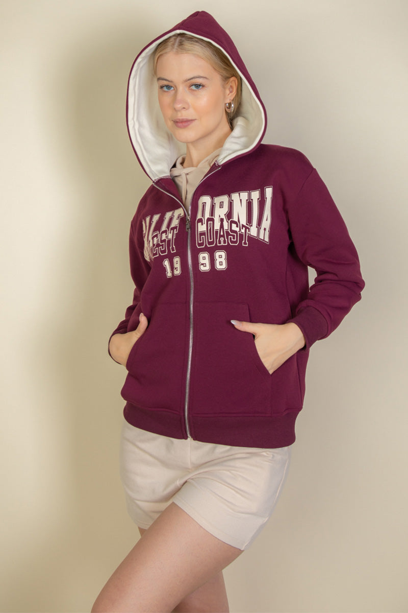 Graphic Drop Shoulder Zipper Up Hoodie - Capella Apparel