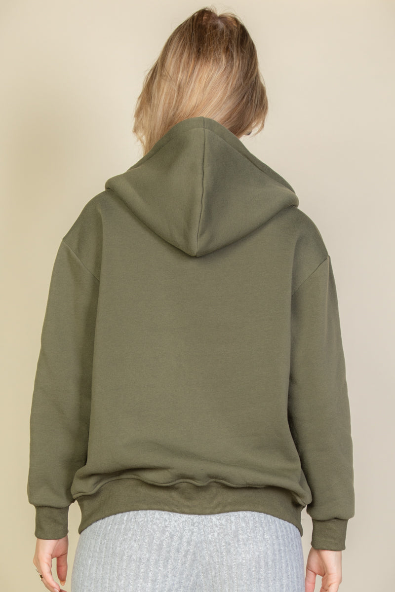 Graphic Drop Shoulder Zipper Up Hoodie - Capella Apparel