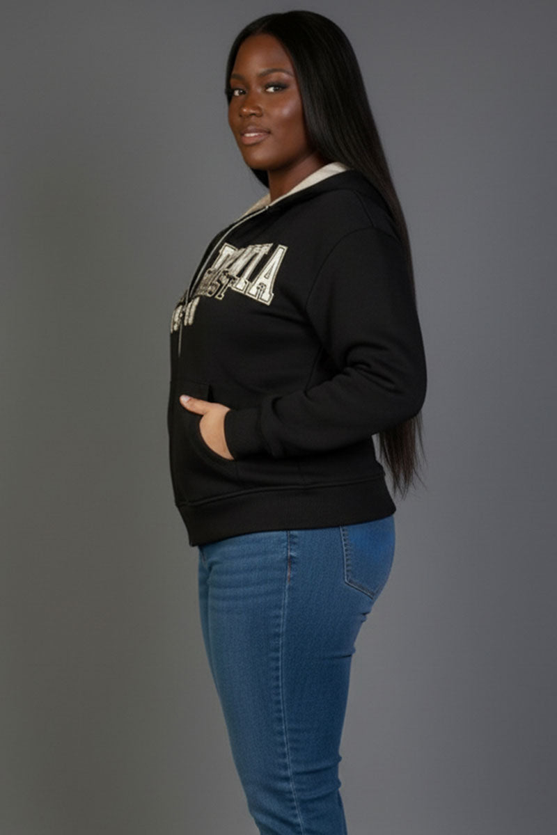 Plus Graphic Drop Shoulder Zipper Up Hoodie