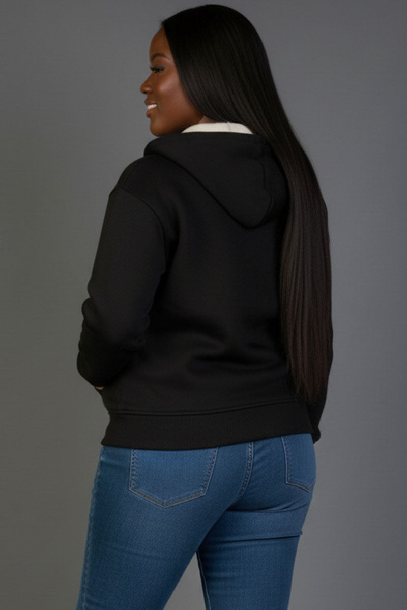 Plus Graphic Drop Shoulder Zipper Up Hoodie