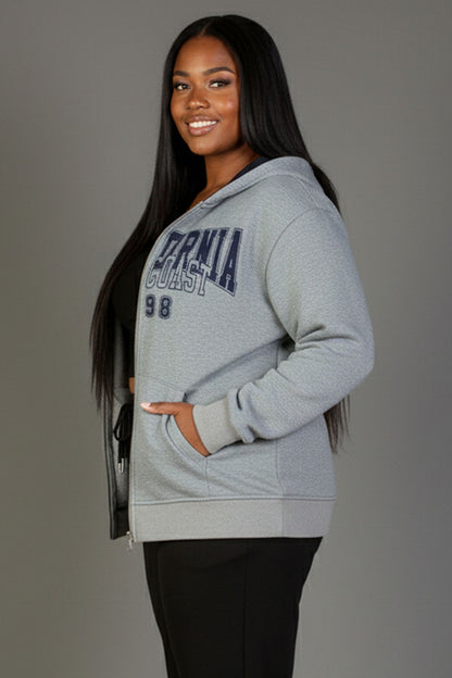 Plus Graphic Drop Shoulder Zipper Up Hoodie
