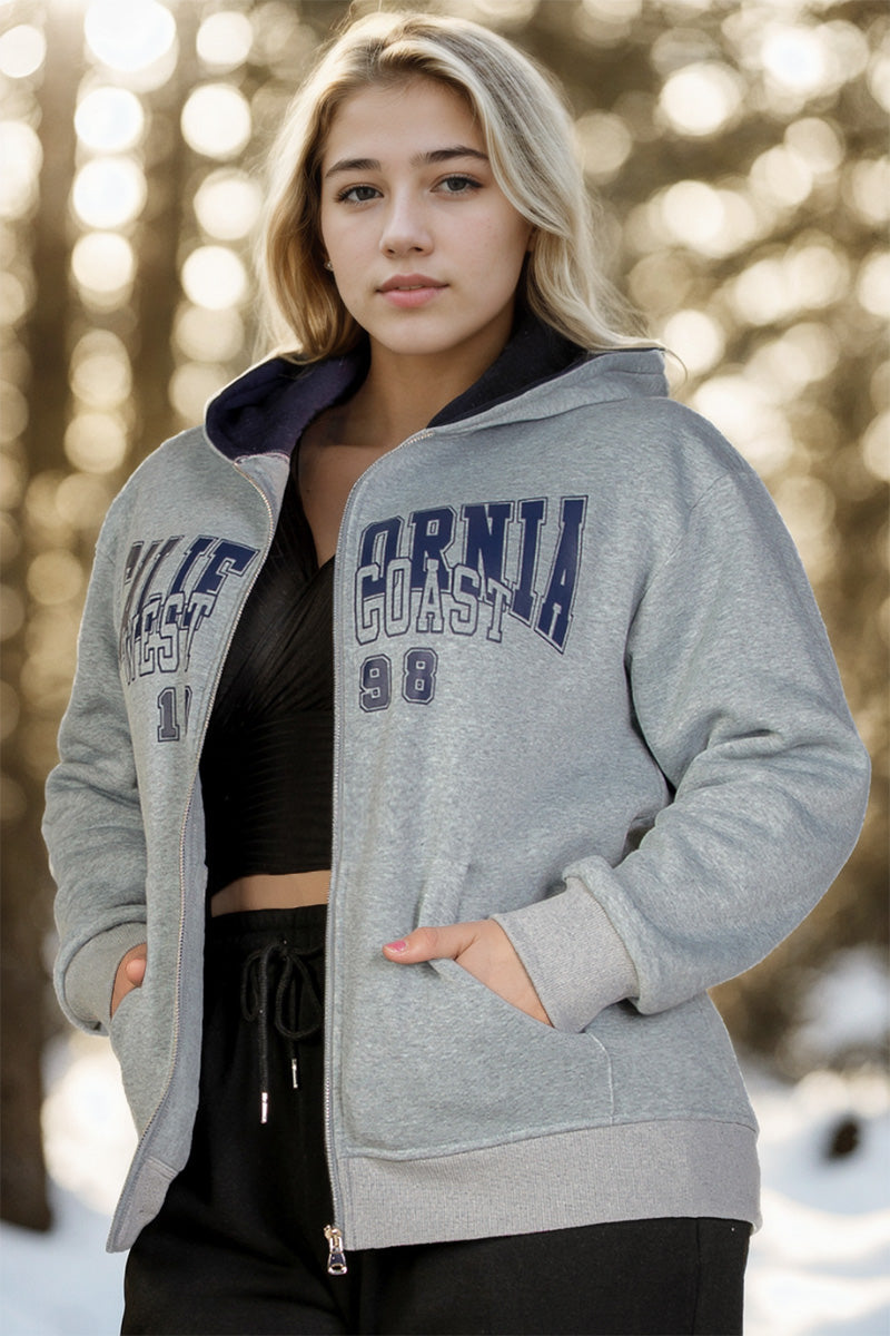 Plus Graphic Drop Shoulder Zipper Up Hoodie - Capella Apparel