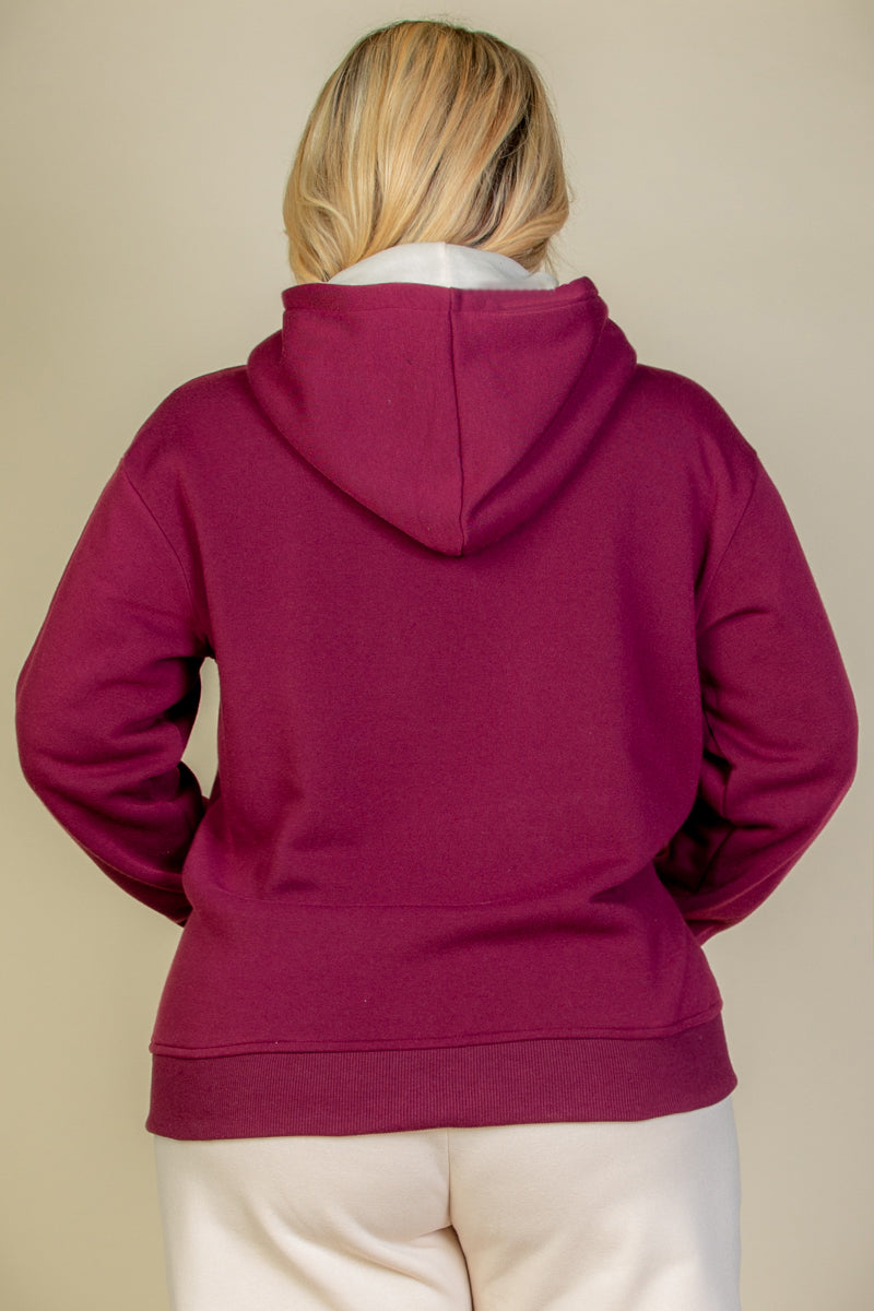 Plus Graphic Drop Shoulder Zipper Up Hoodie - Capella Apparel