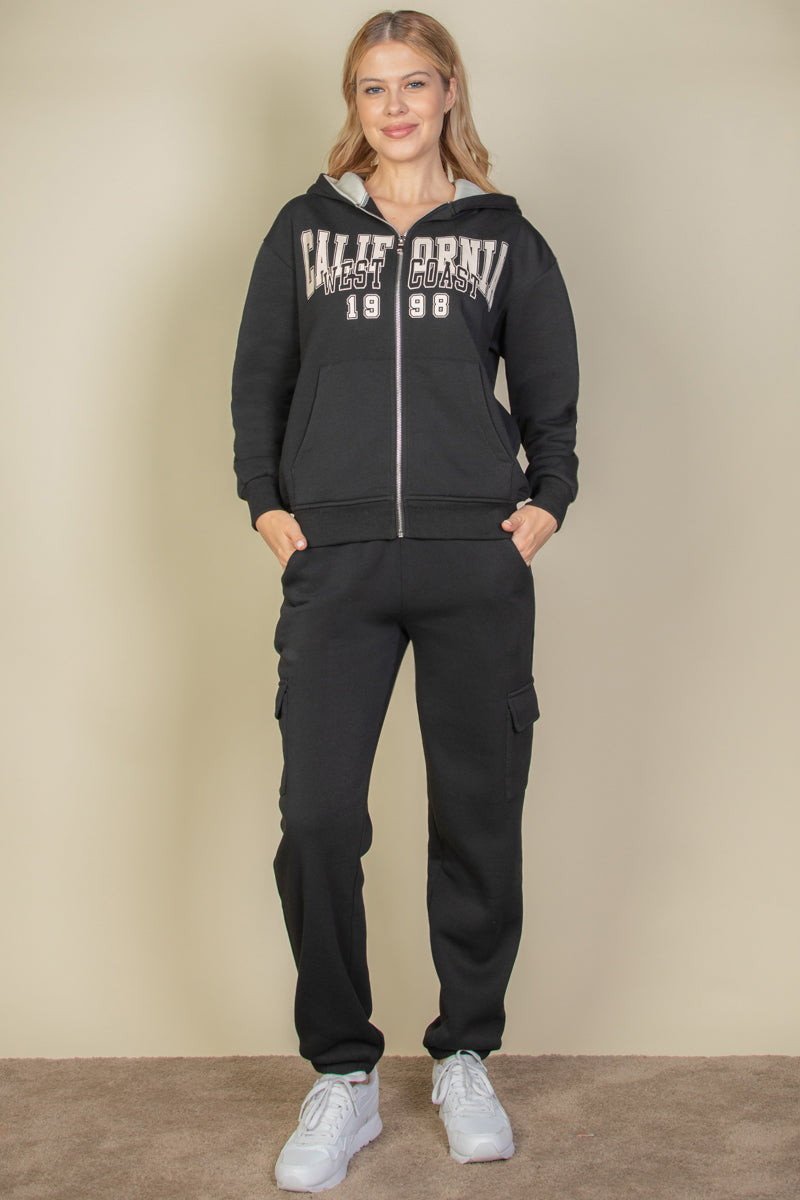 Graphic Drop Shoulder Zipper Up Hoodie - Capella Apparel