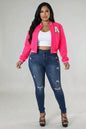 Plus Size EZwear Letter Patched Crop Varsity Jacket