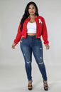 Plus Size EZwear Letter Patched Crop Varsity Jacket
