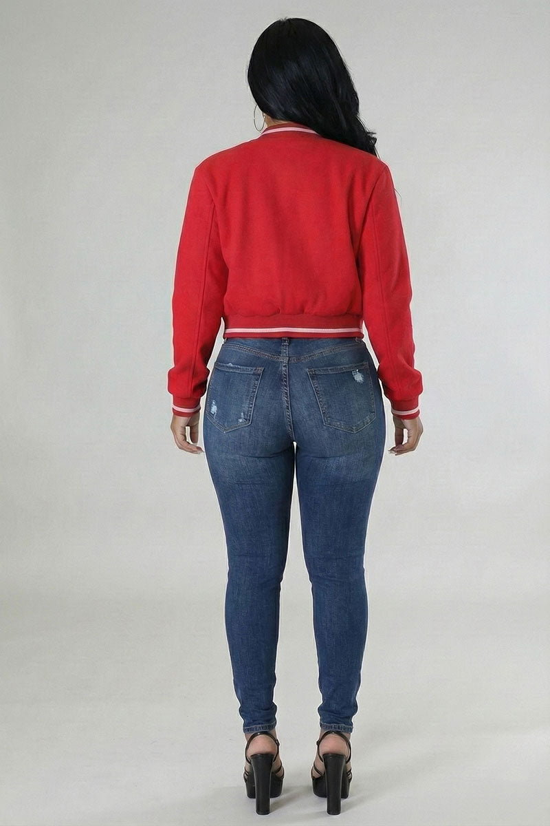 Plus Size EZwear Letter Patched Crop Varsity Jacket