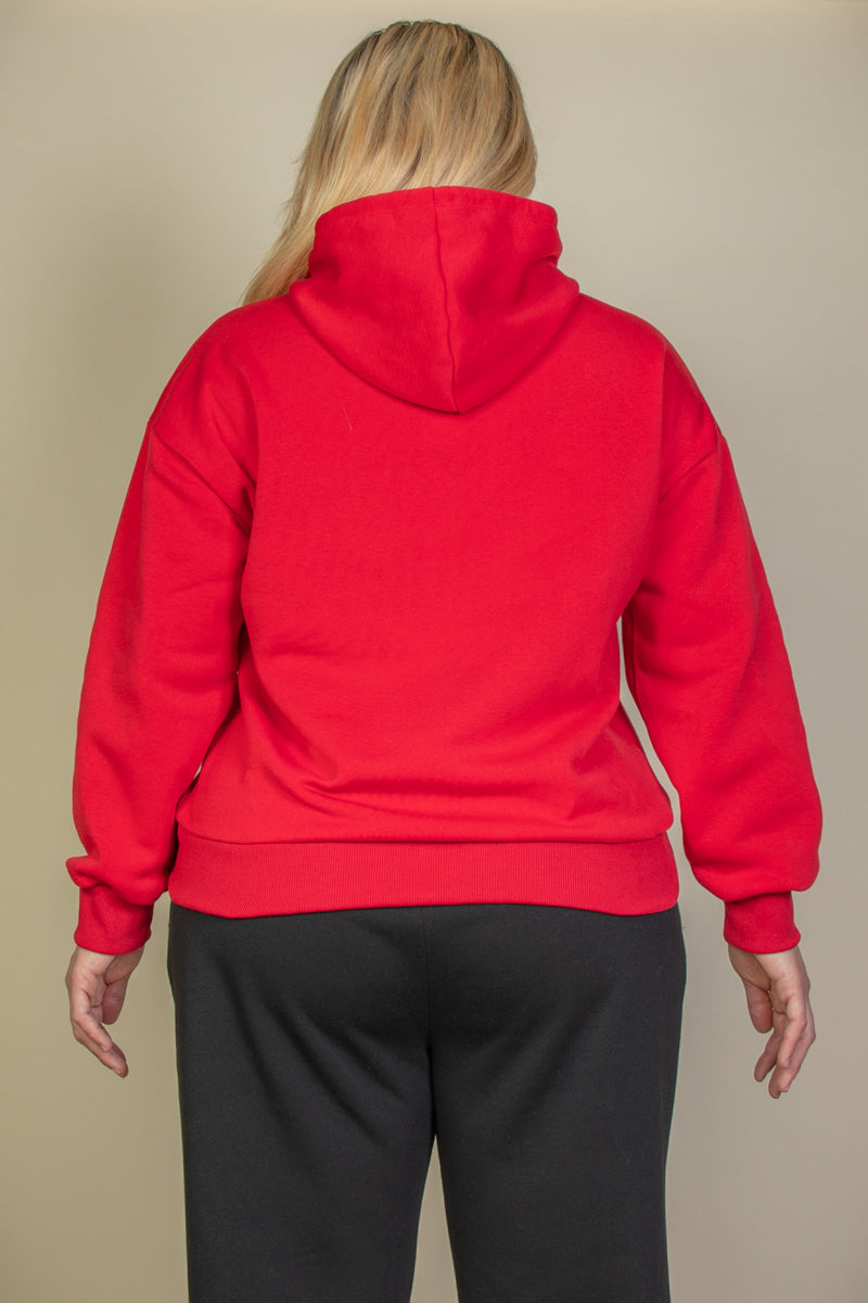 Plus Size Graphic Kangaroo Pocket Drawstring Hoodie - Capella Apparel