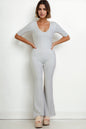 French Terry Short Sleeve Flare Jumpsuit - Capella Apparel