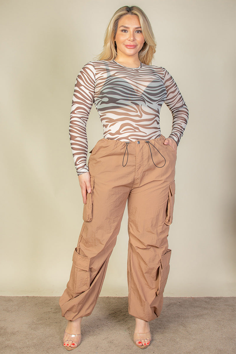 Plus Size Flap Pockets Drawstring Ruched Parachute Pants (CAPELLA) - Capella Apparel