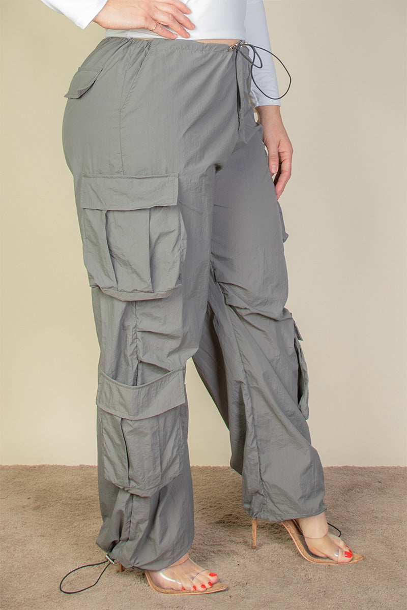 Plus Size Flap Pockets Drawstring Ruched Parachute Pants (CAPELLA) - Capella Apparel