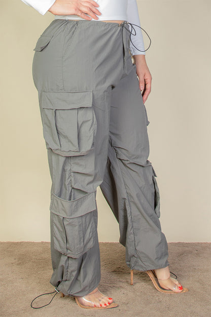 Plus Size Flap Pockets Drawstring Ruched Parachute Pants (CAPELLA) - Capella Apparel