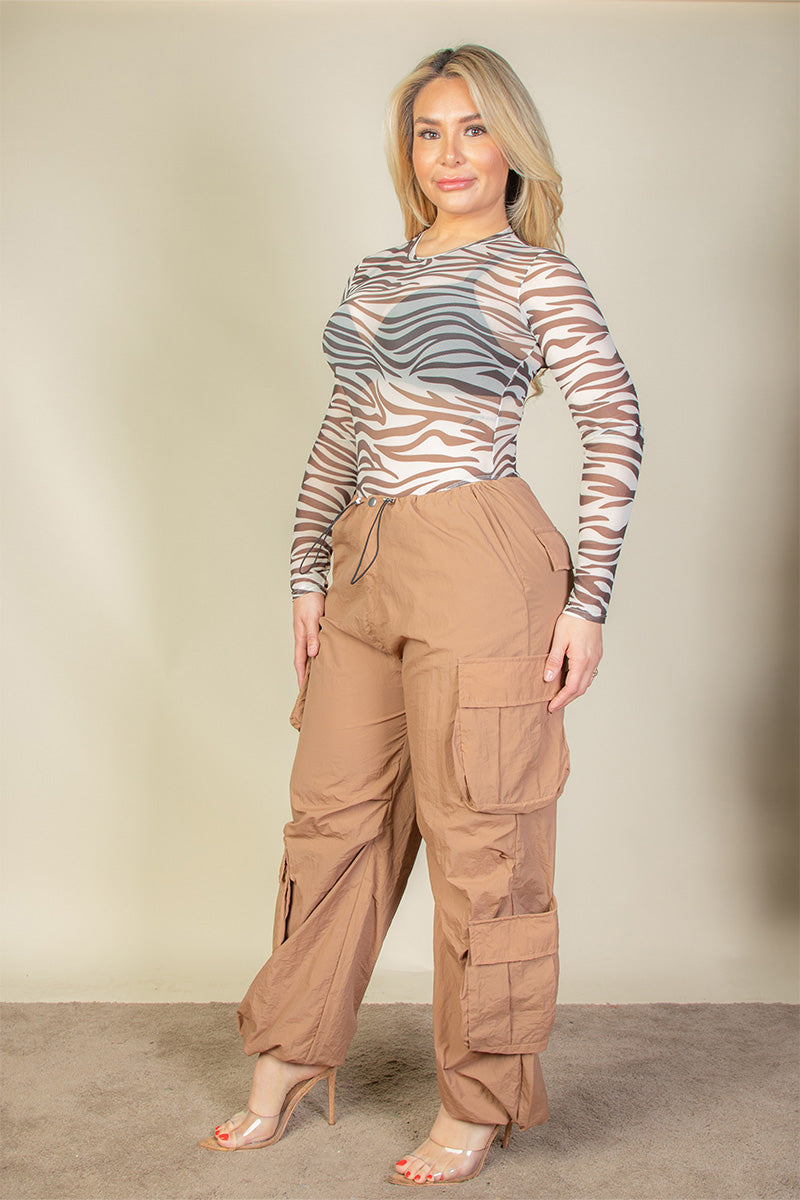 Plus Size Flap Pockets Drawstring Ruched Parachute Pants (CAPELLA) - Capella Apparel