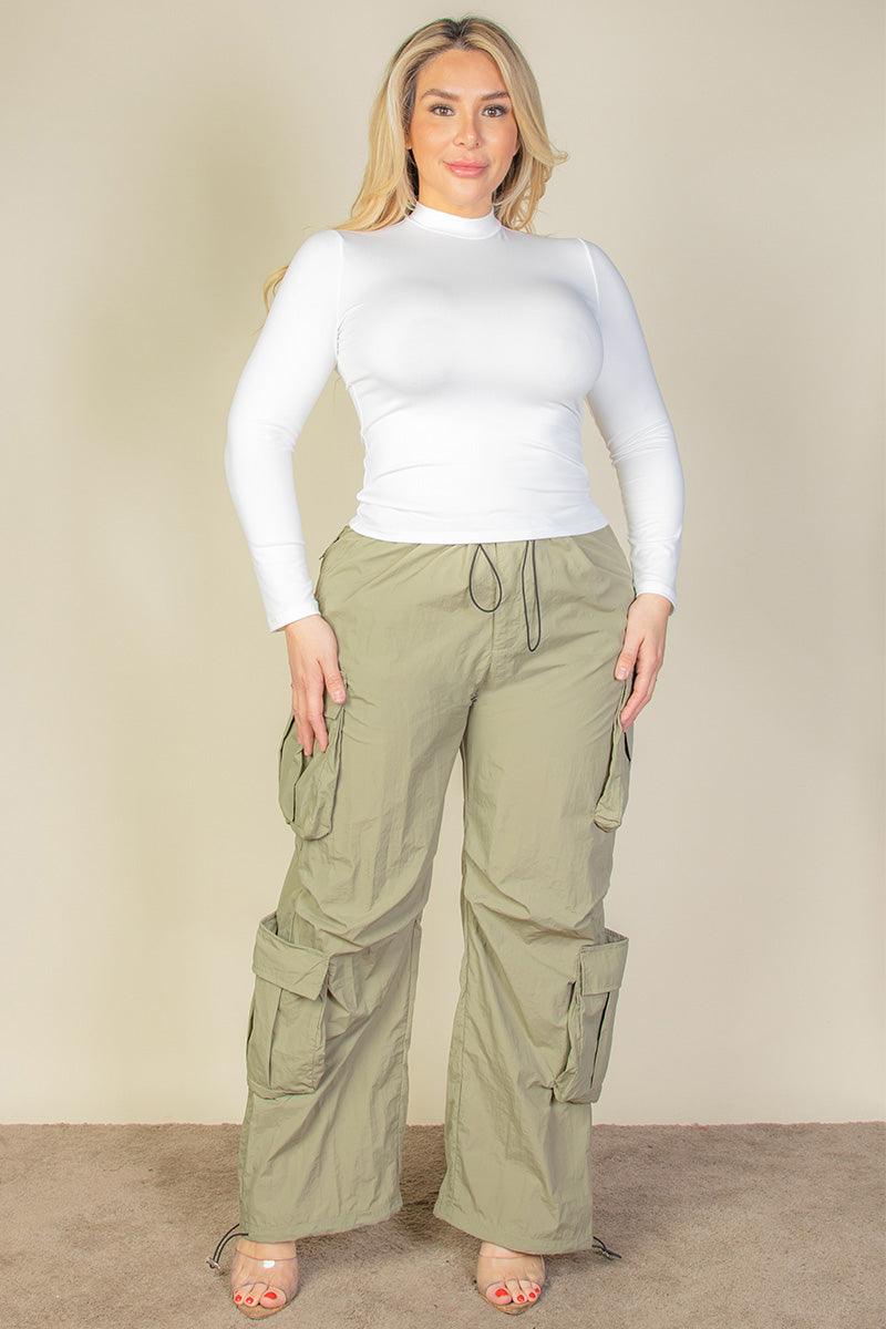 Plus Size Flap Pockets Drawstring Ruched Parachute Pants (CAPELLA) - Capella Apparel