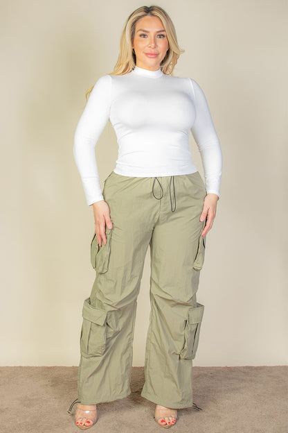 Plus Size Flap Pockets Drawstring Ruched Parachute Pants (CAPELLA) - Capella Apparel