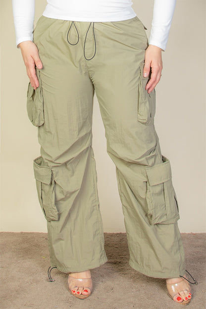 Plus Size Flap Pockets Drawstring Ruched Parachute Pants (CAPELLA) - Capella Apparel