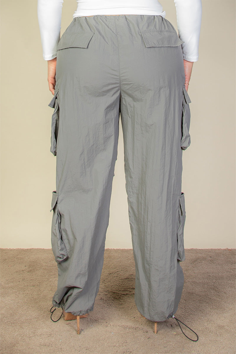 Plus Size Flap Pockets Drawstring Ruched Parachute Pants (CAPELLA) - Capella Apparel