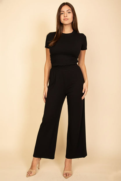 Relaxed Fit Top and Wide-Leg Pants Set